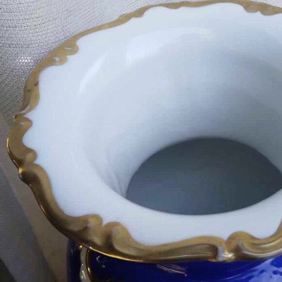 Cobalt Blue Gold Gilded Porcelain Vase W/Hand Painted Dragons RW Rudolf Wachter - Picture 8 of 11